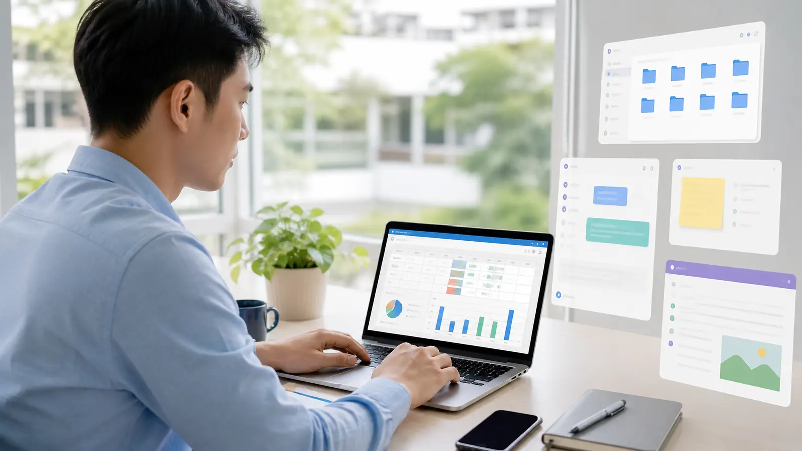 Người đi làm rèn kỹ năng số tại văn phòng